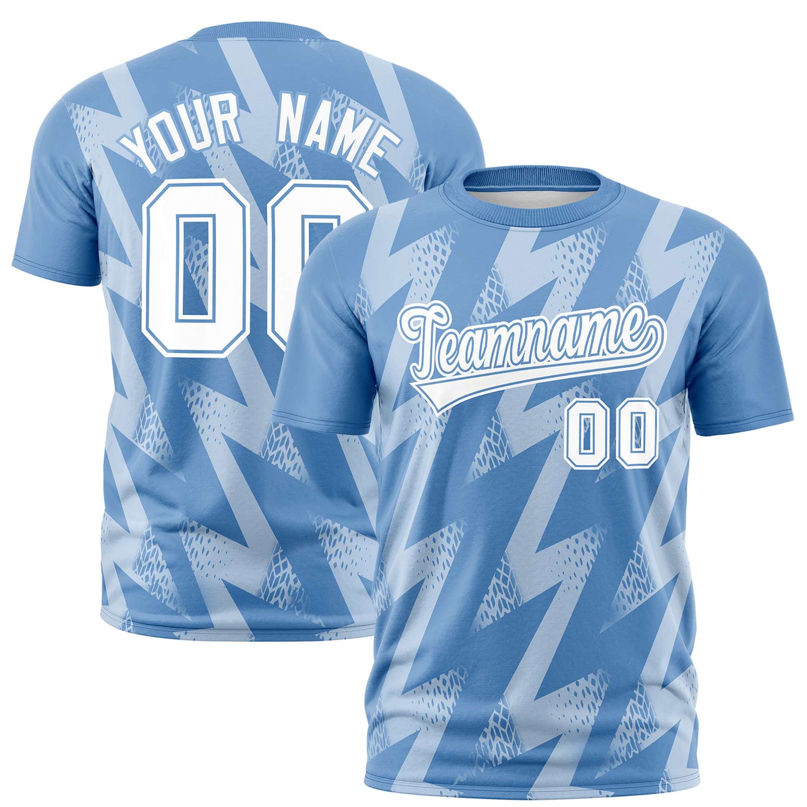 Custom Powder Blue Crew neck Wheel Triangle Design Performance T-Shirt