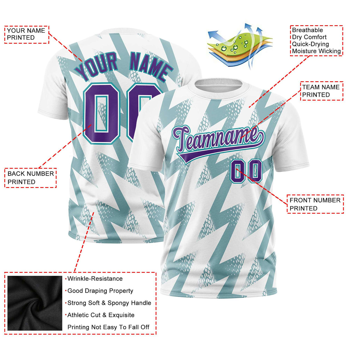 Custom White Crew neck Wheel Triangle Design Performance T-Shirt