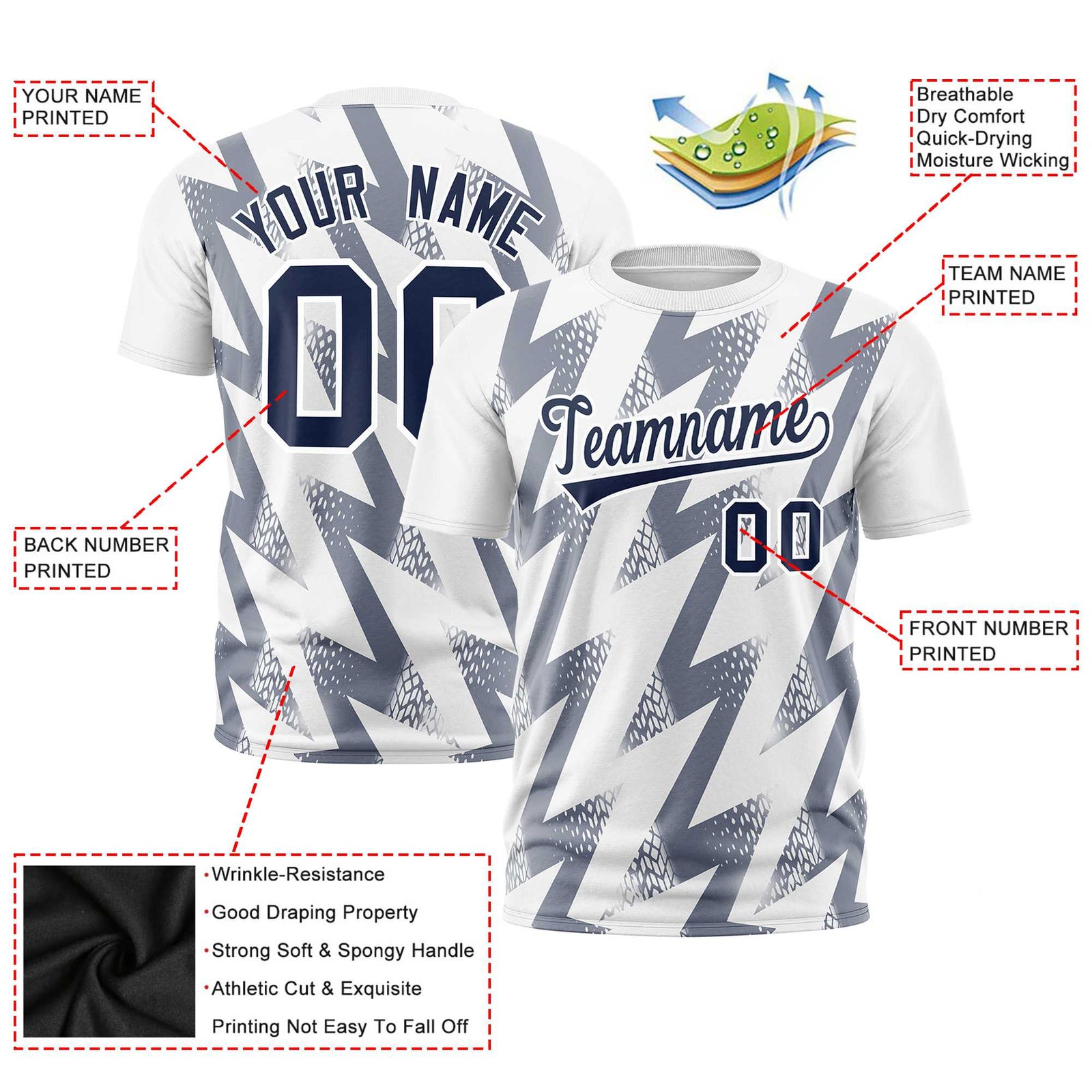 Custom White Crew neck Wheel Triangle Design Performance T-Shirt