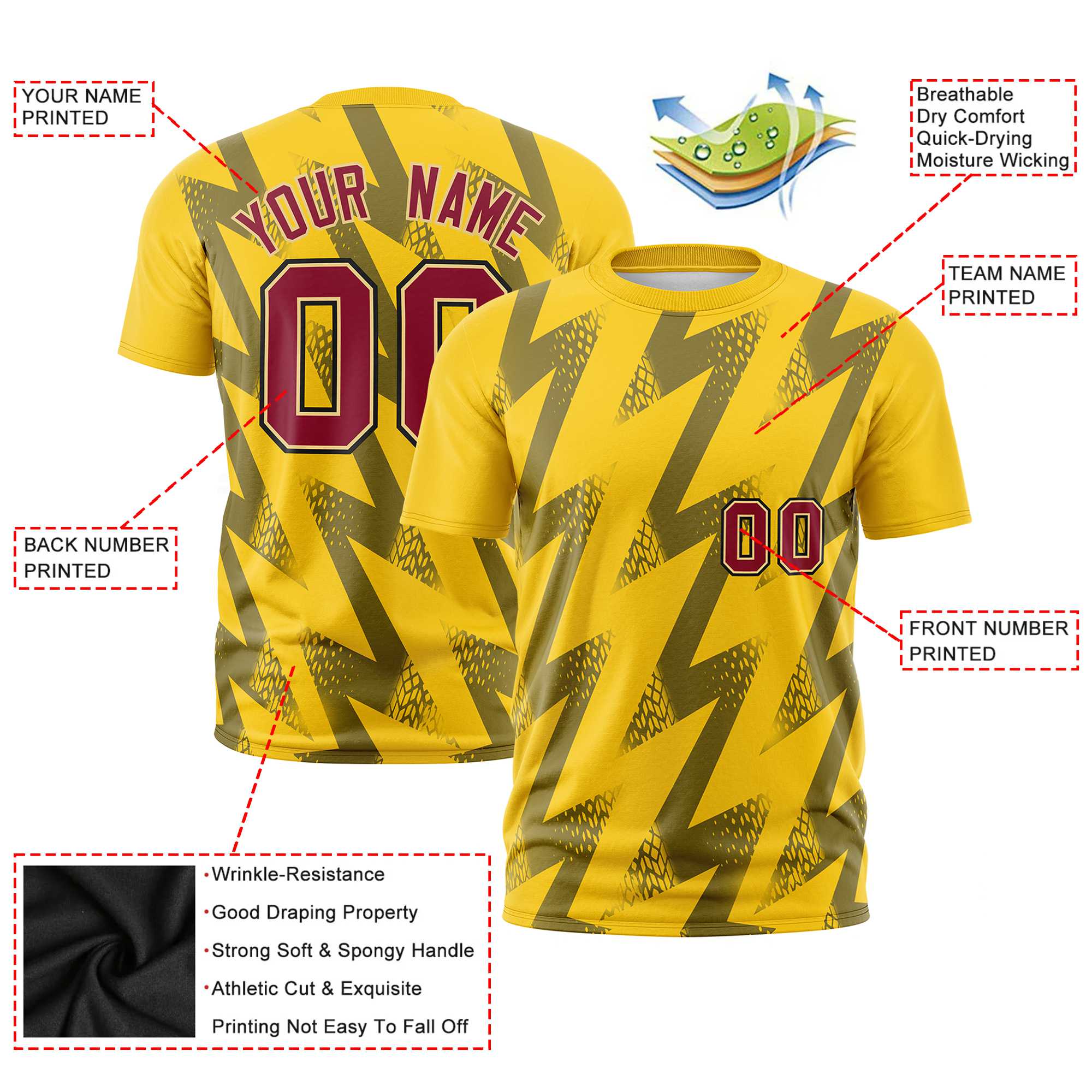 Custom Gold-01 Crew neck Wheel Triangle Design Performance T-Shirt