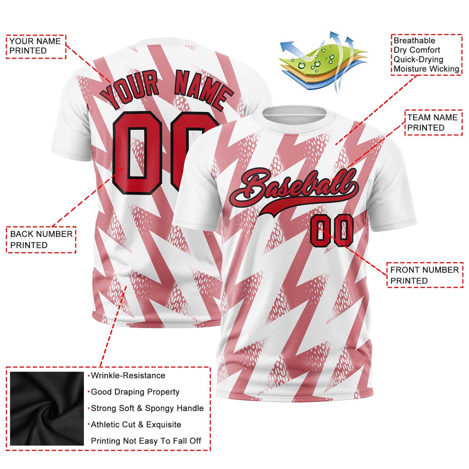 Custom White Crew neck Wheel Triangle Design Performance T-Shirt