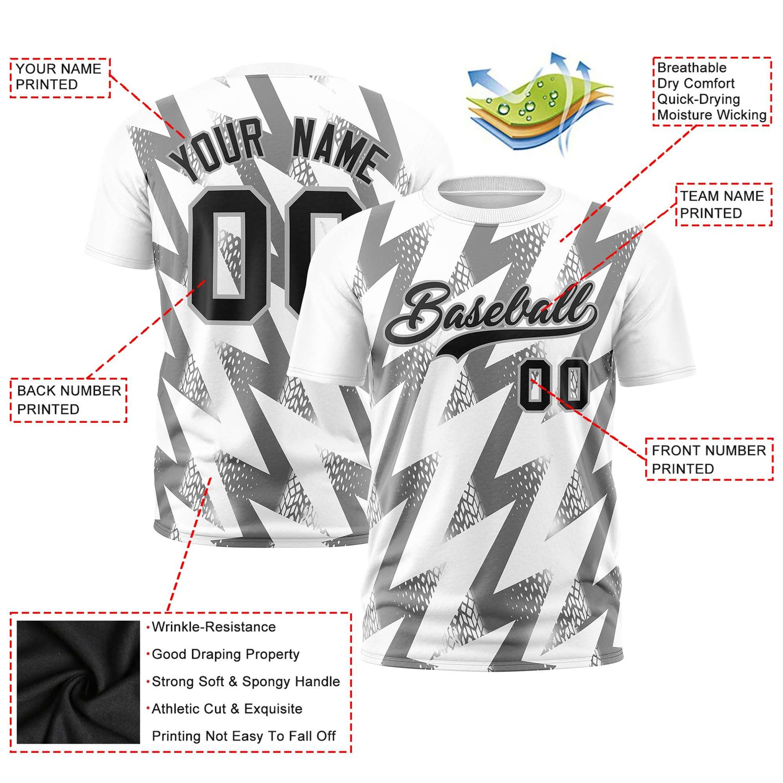 Custom White Crew neck Wheel Triangle Design Performance T-Shirt