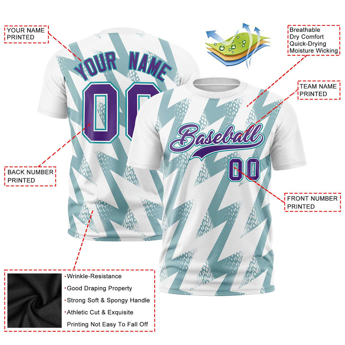 Custom White Crew neck Wheel Triangle Design Performance T-Shirt