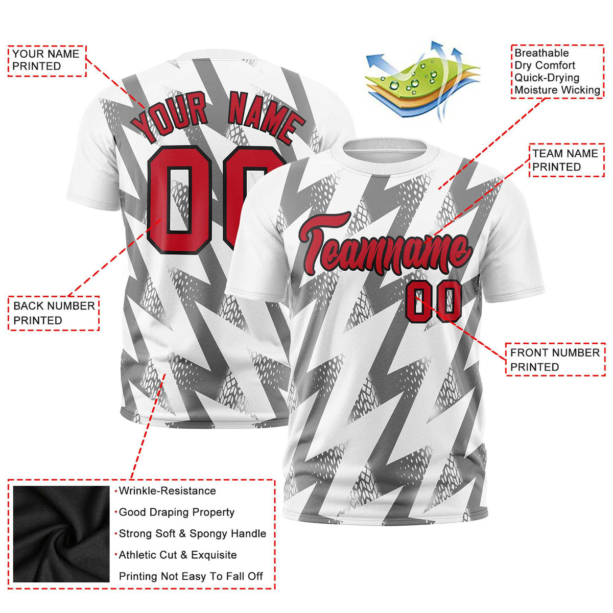 Custom White Crew neck Wheel Triangle Design Performance T-Shirt