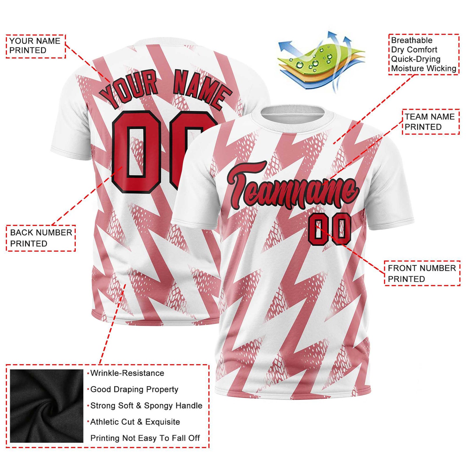 Custom White Crew neck Wheel Triangle Design Performance T-Shirt