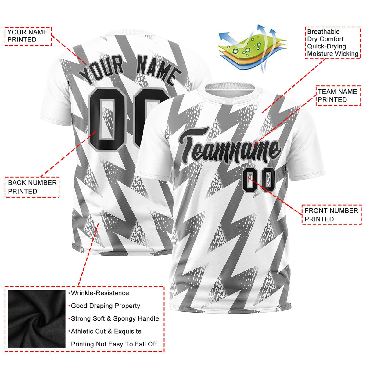 Custom White Crew neck Wheel Triangle Design Performance T-Shirt