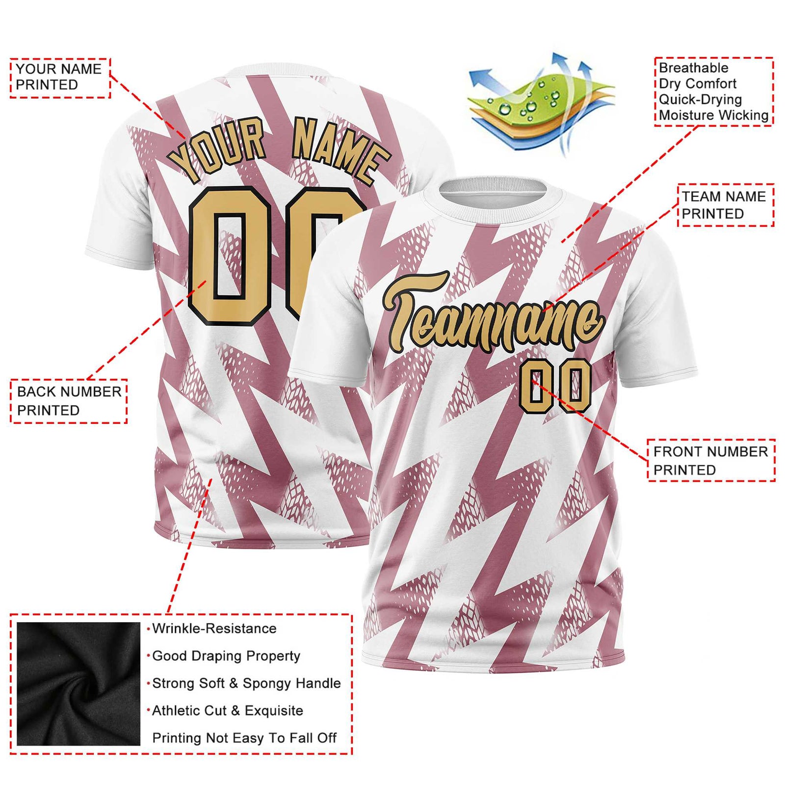 Custom White Crew neck Wheel Triangle Design Performance T-Shirt