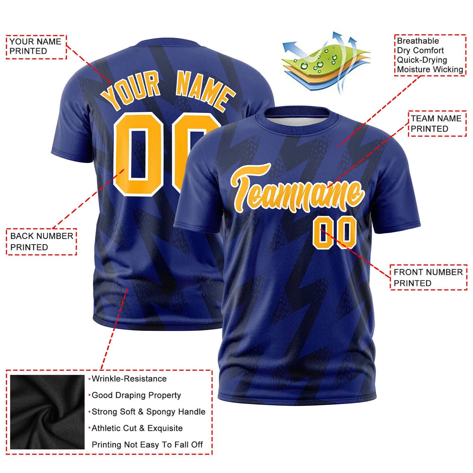 Custom Royal Blue Crew neck Wheel Triangle Design Performance T-Shirt