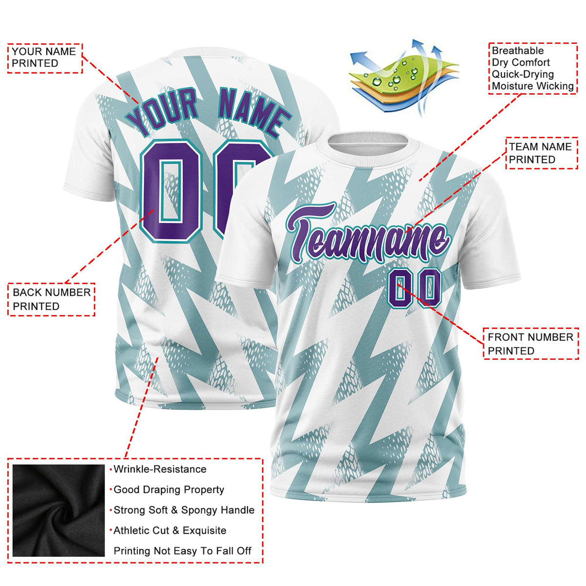 Custom White Crew neck Wheel Triangle Design Performance T-Shirt