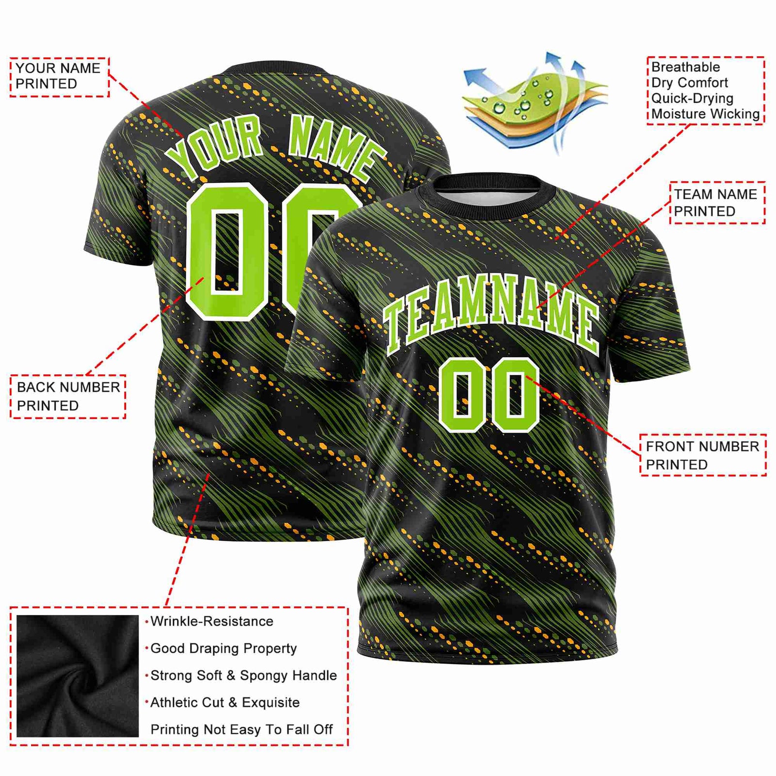 Custom Navy Neon Green Personalized Dotted Line Graffiti Pattern Performance T-Shirt