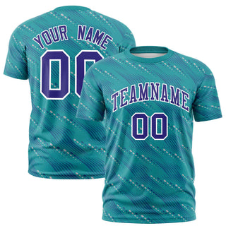 Custom Aqua Purple Personalized Dotted Line Graffiti Pattern Performance T-Shirt - Style 1