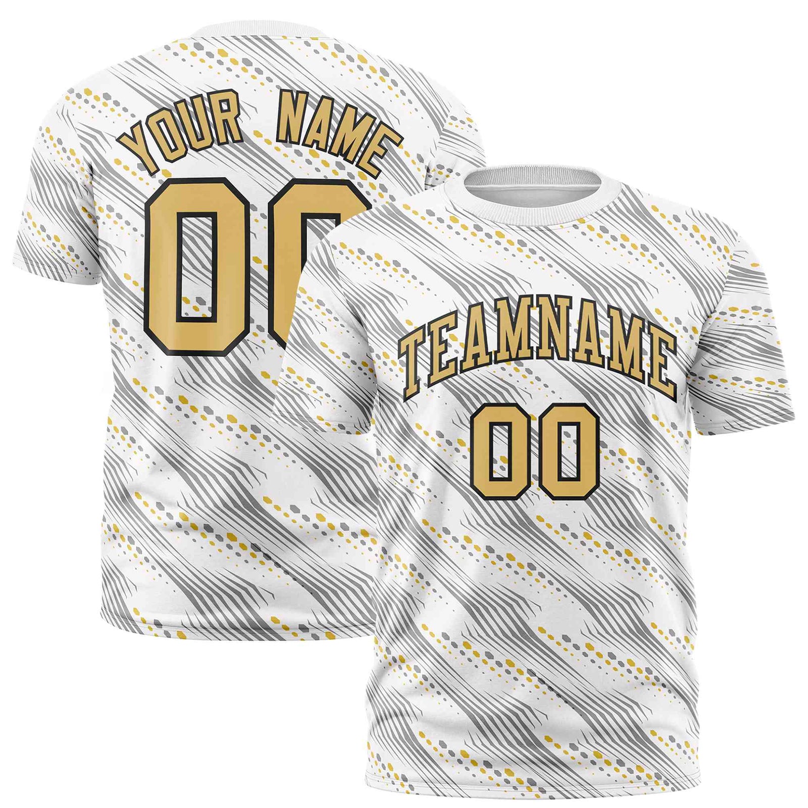 Custom White Old Gold Personalized Dotted Line Graffiti Pattern Performance T-Shirt