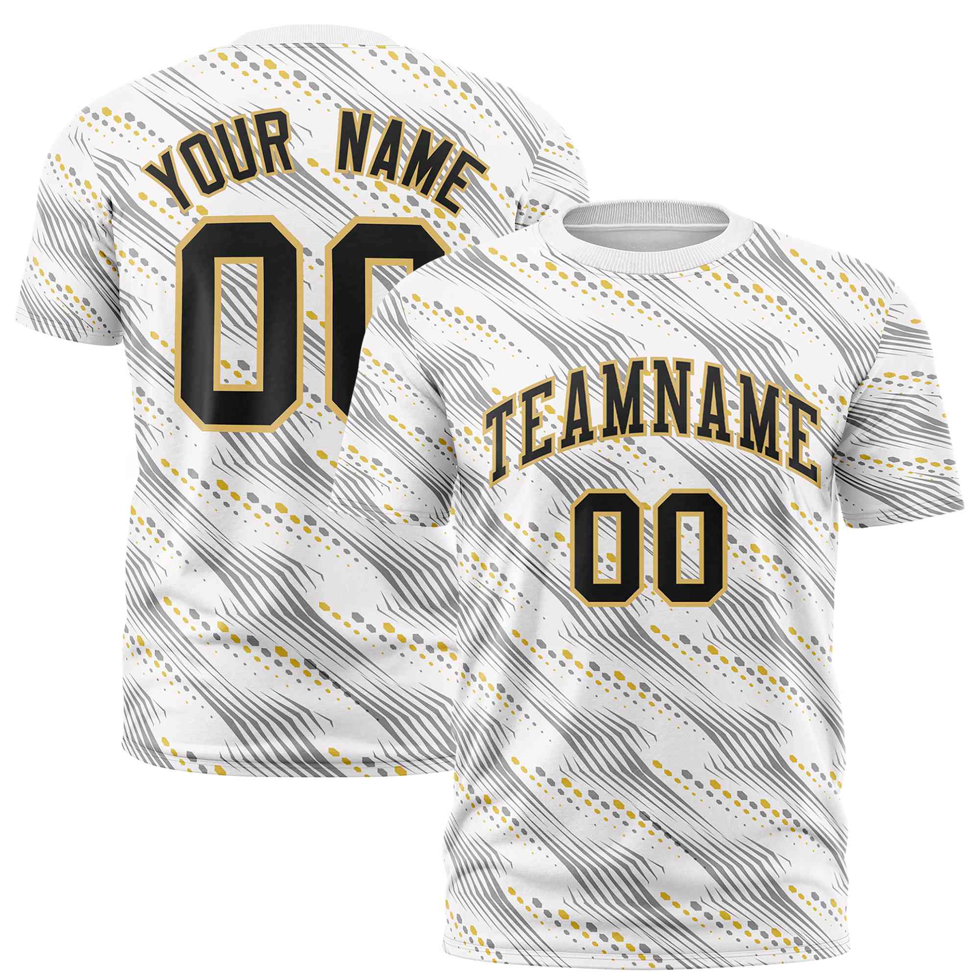 Custom White Black-Old Gold Personalized Dotted Line Graffiti Pattern Performance T-Shirt