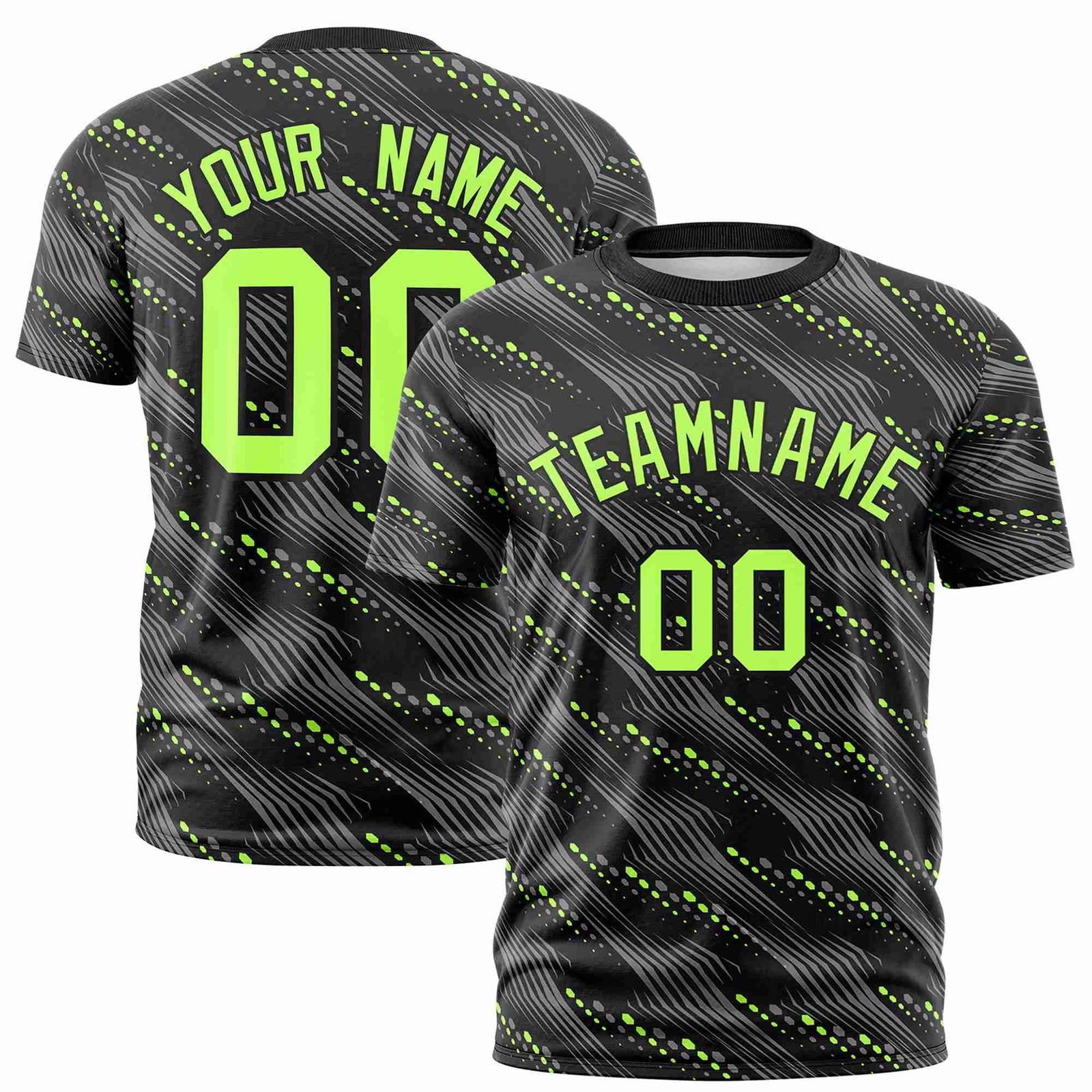 Custom Black Neon Green Personalized Dotted Line Graffiti Pattern Performance T-Shirt
