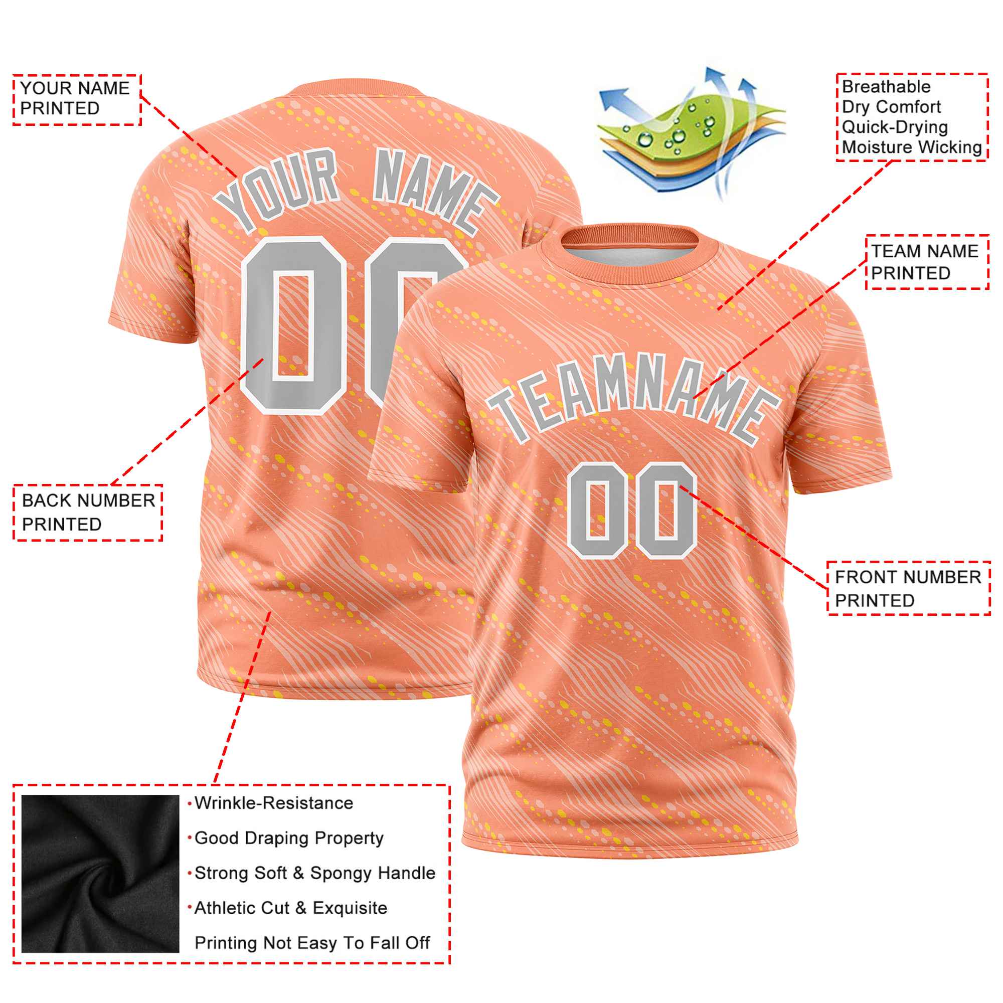 Custom Orange Gold01 Personalized Dotted Line Graffiti Pattern Performance T-Shirt