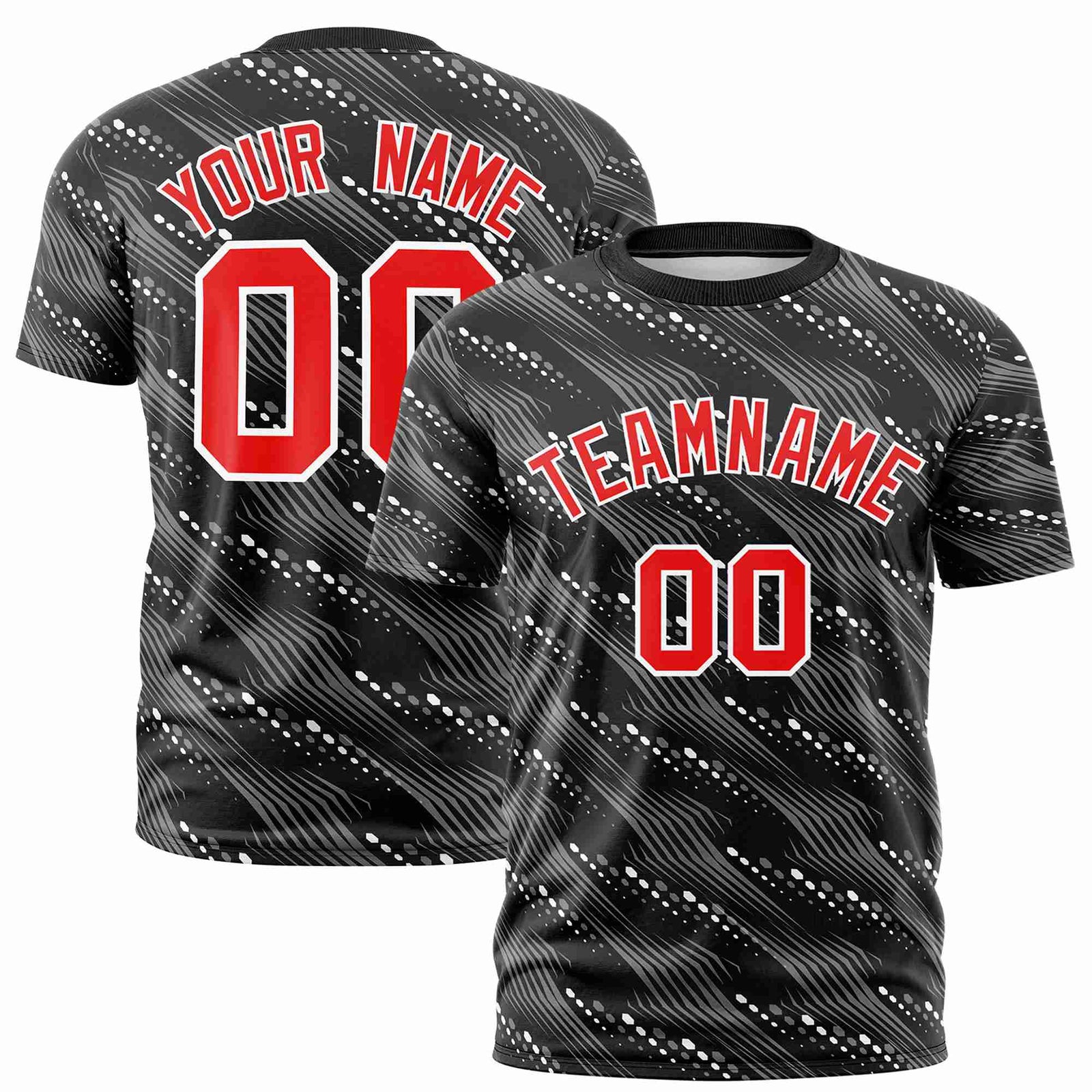 Custom Black White Personalized Dotted Line Graffiti Pattern Performance T-Shirt