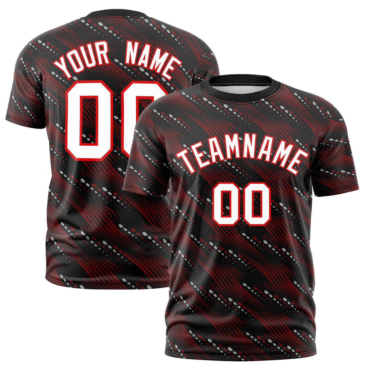 Custom Black Red-White Personalized Dotted Line Graffiti Pattern Performance T-Shirt