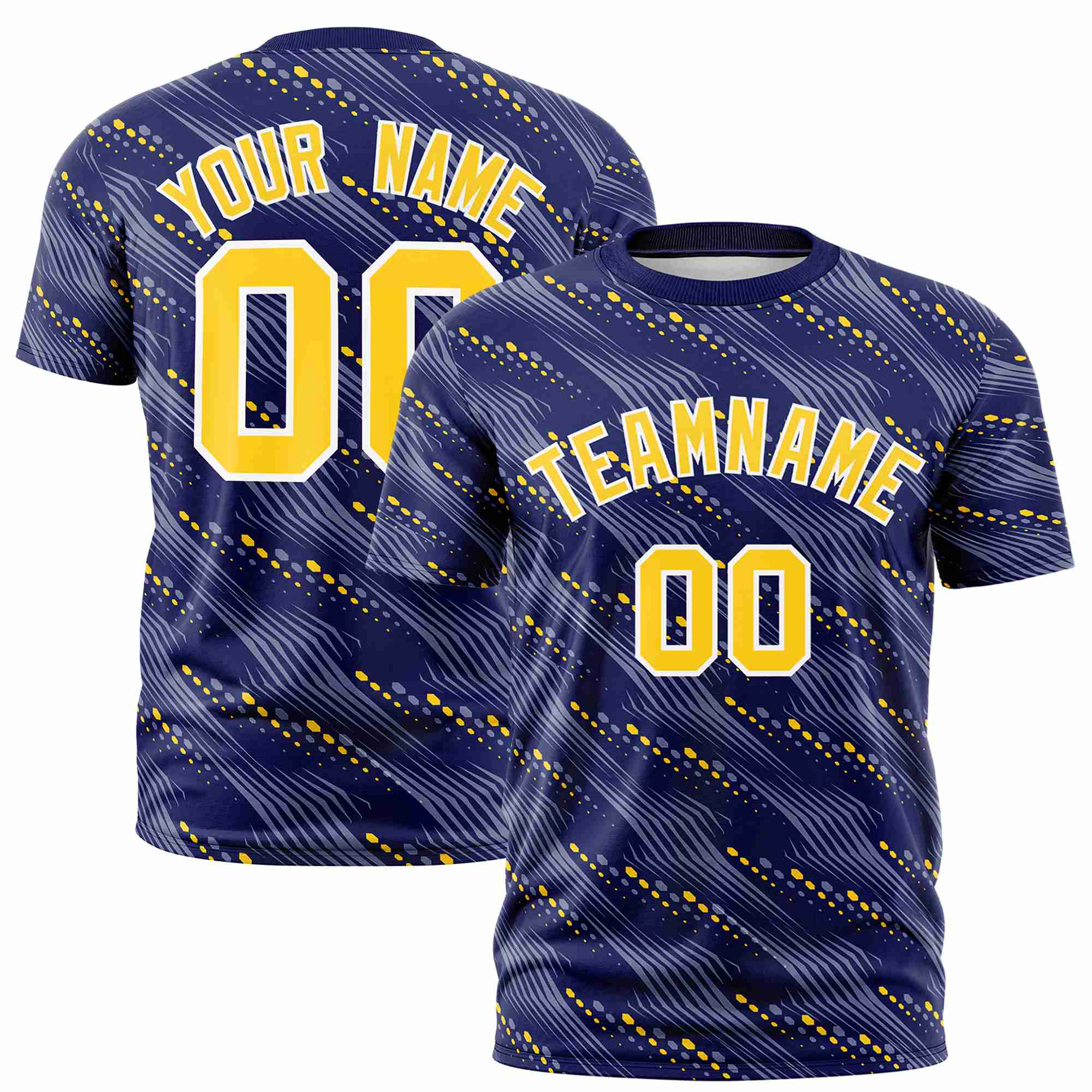 Custom Navy Gold01 Personalized Dotted Line Graffiti Pattern Performance T-Shirt