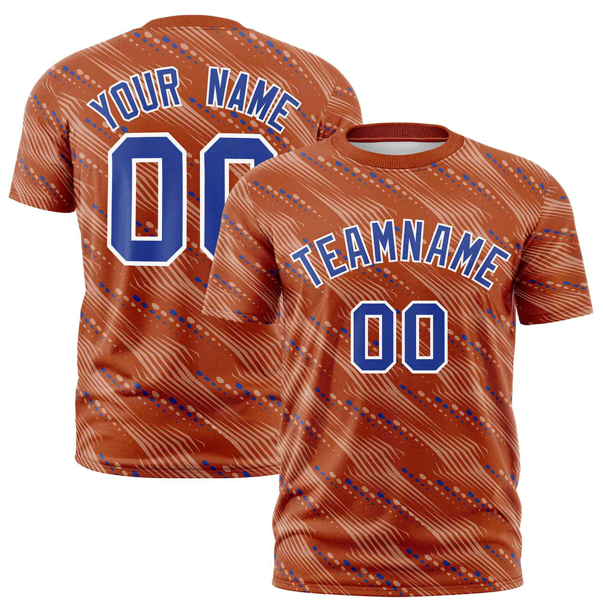 Custom Texas Orange Royal Blue Personalized Dotted Line Graffiti Pattern Performance T-Shirt