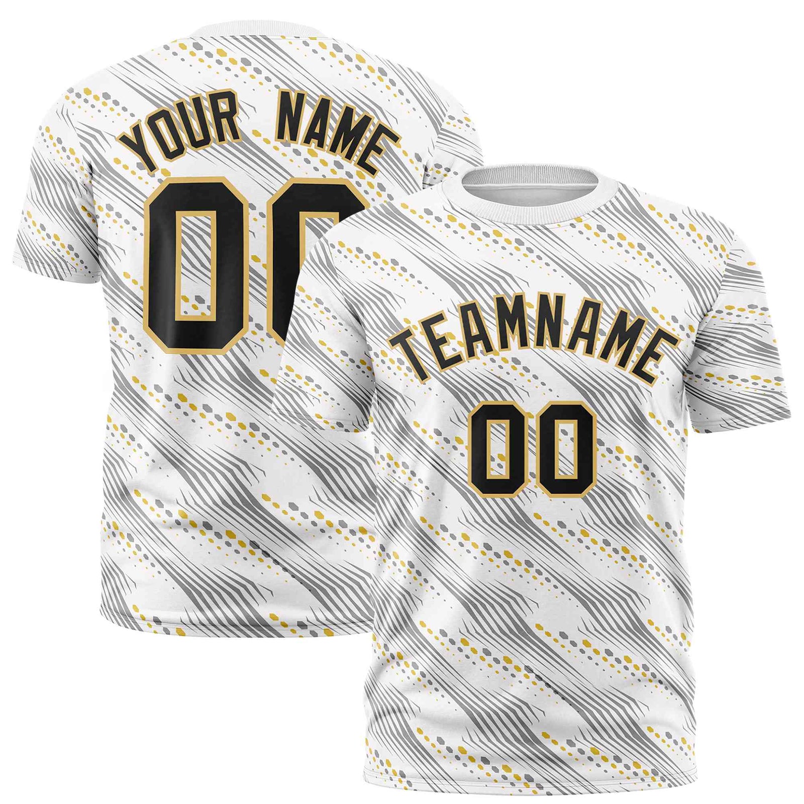 Custom White Black-Old Gold Personalized Dotted Line Graffiti Pattern Performance T-Shirt