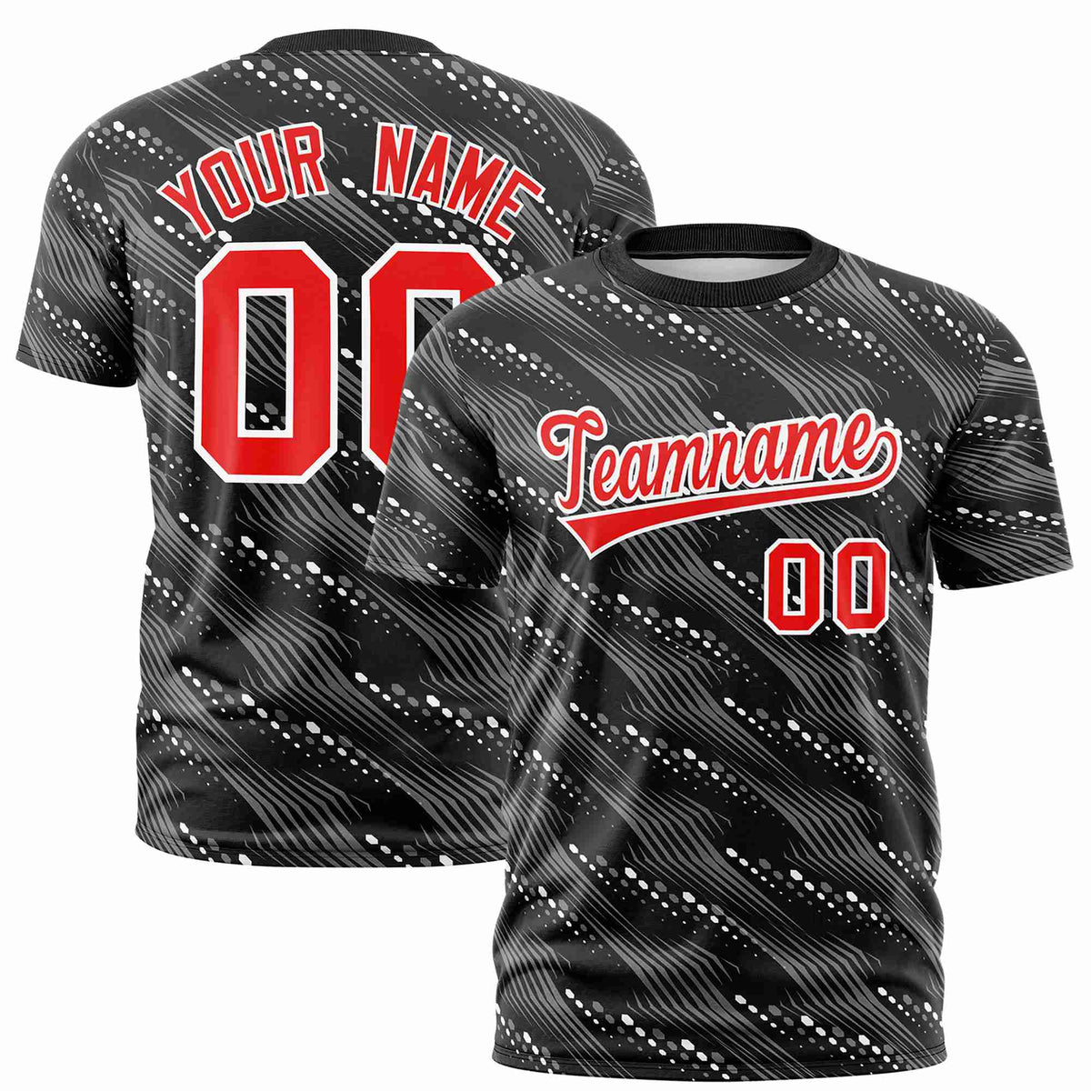 Custom Black White Personalized Dotted Line Graffiti Pattern Performance T-Shirt