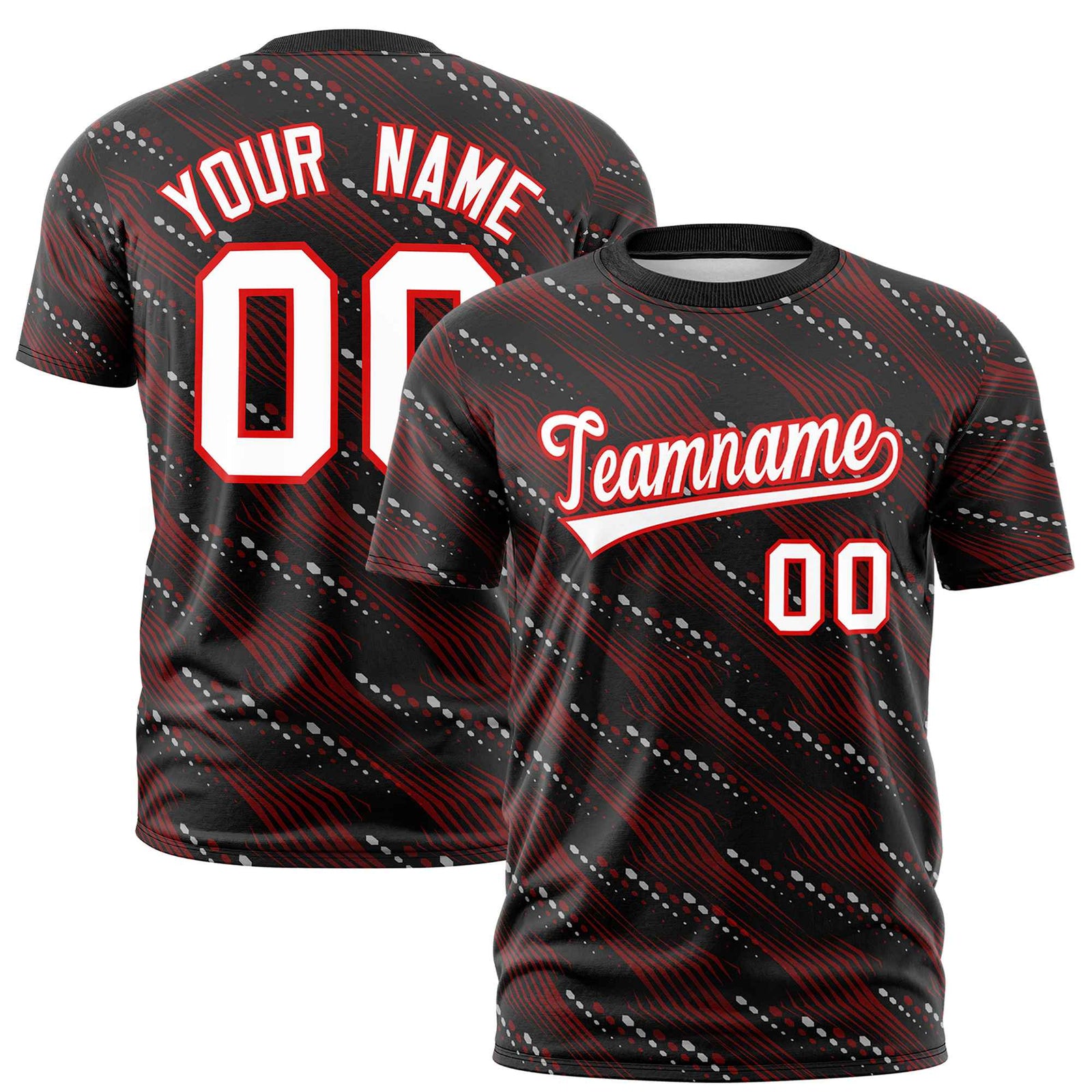 Custom Black Red-White Personalized Dotted Line Graffiti Pattern Performance T-Shirt