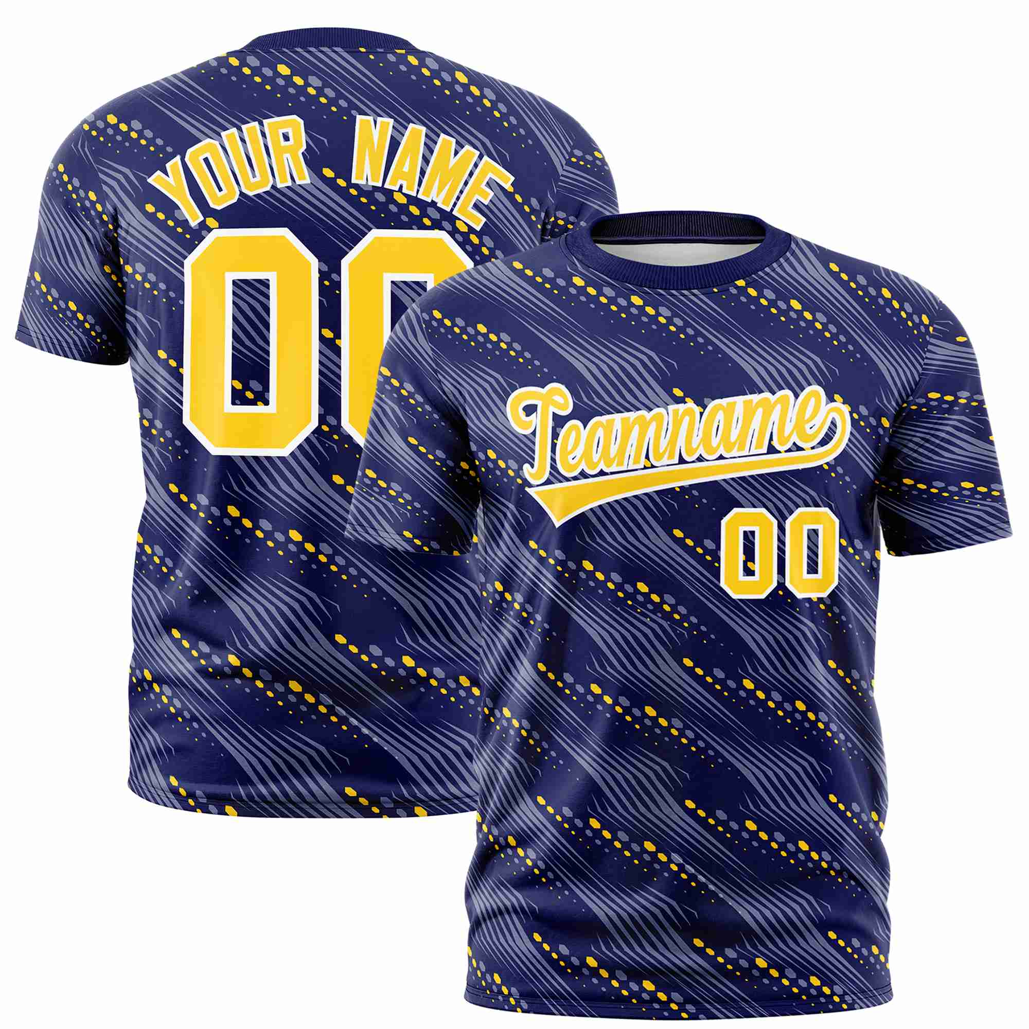 Custom Navy Gold01 Personalized Dotted Line Graffiti Pattern Performance T-Shirt