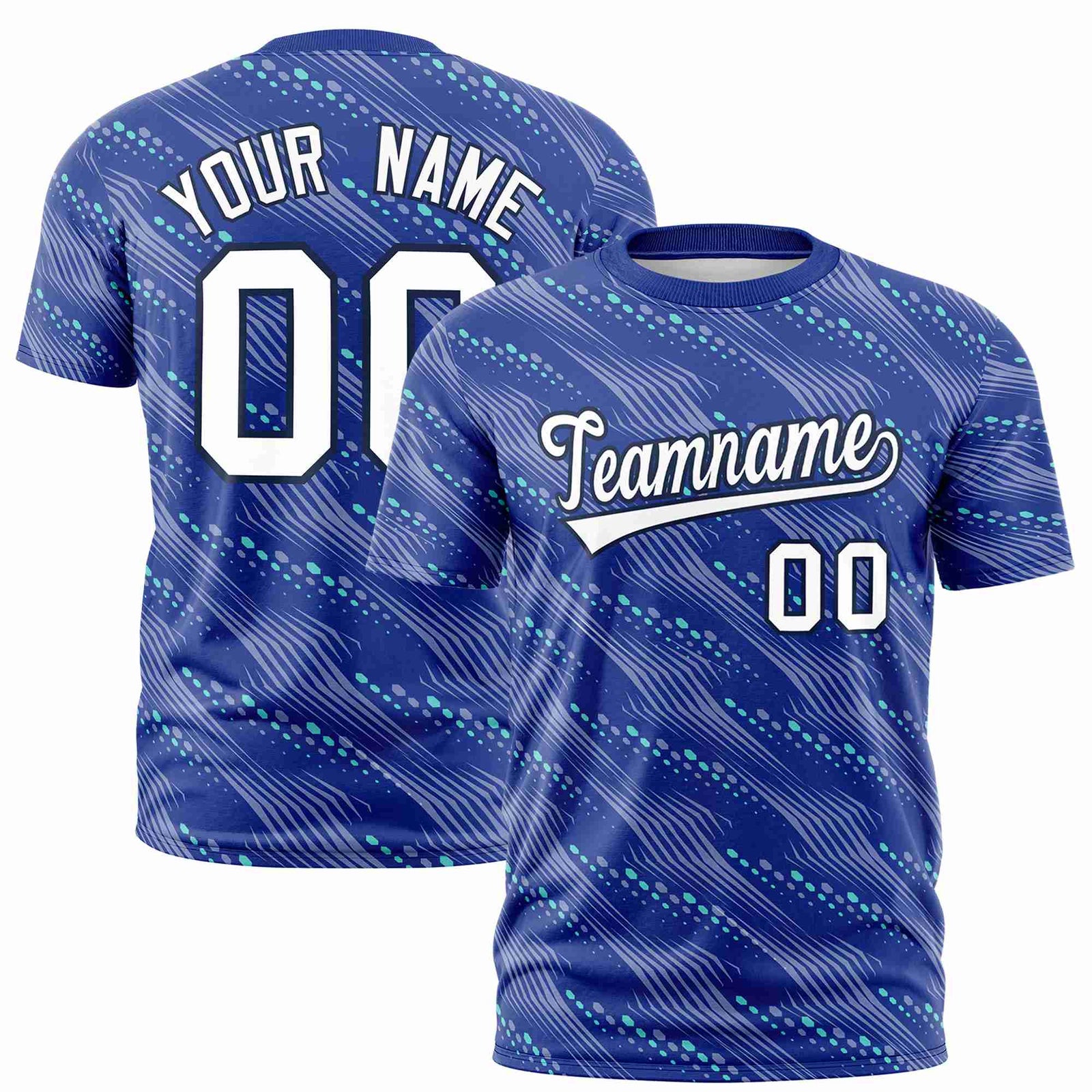 Custom Royal Blue Aqua Personalized Dotted Line Graffiti Pattern Performance T-Shirt