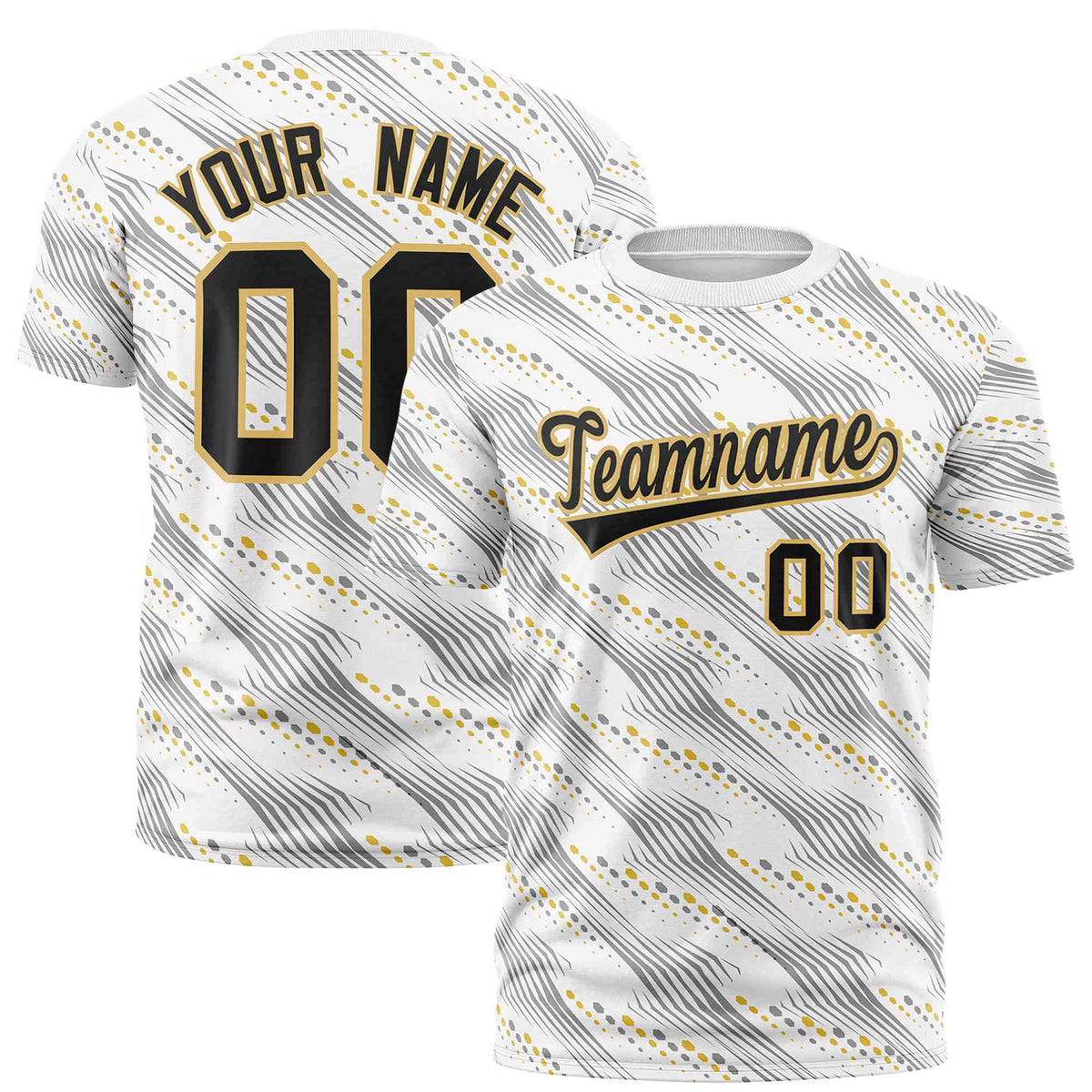 Custom White Black-Old Gold Personalized Dotted Line Graffiti Pattern Performance T-Shirt