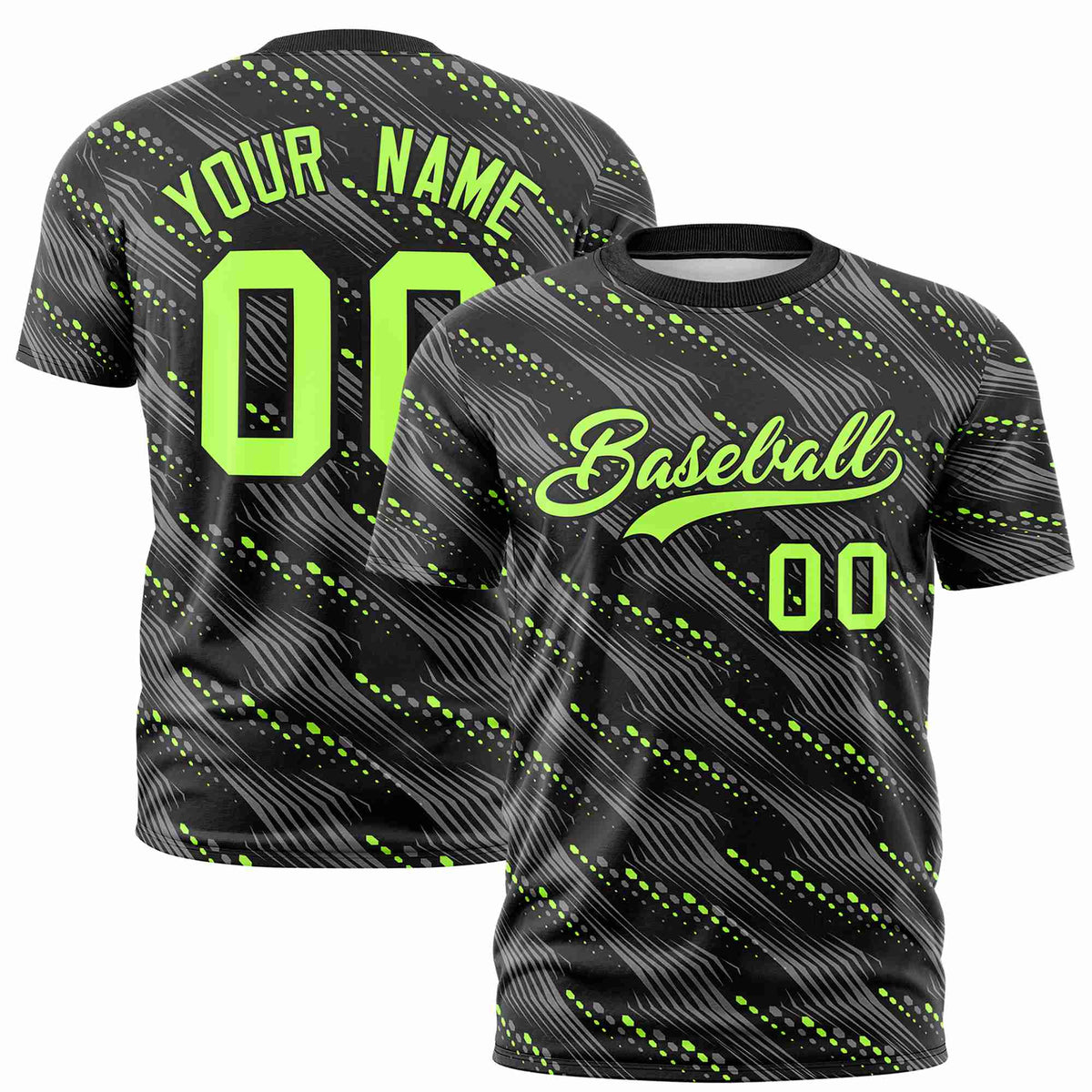 Custom Black Neon Green Personalized Dotted Line Graffiti Pattern Performance T-Shirt