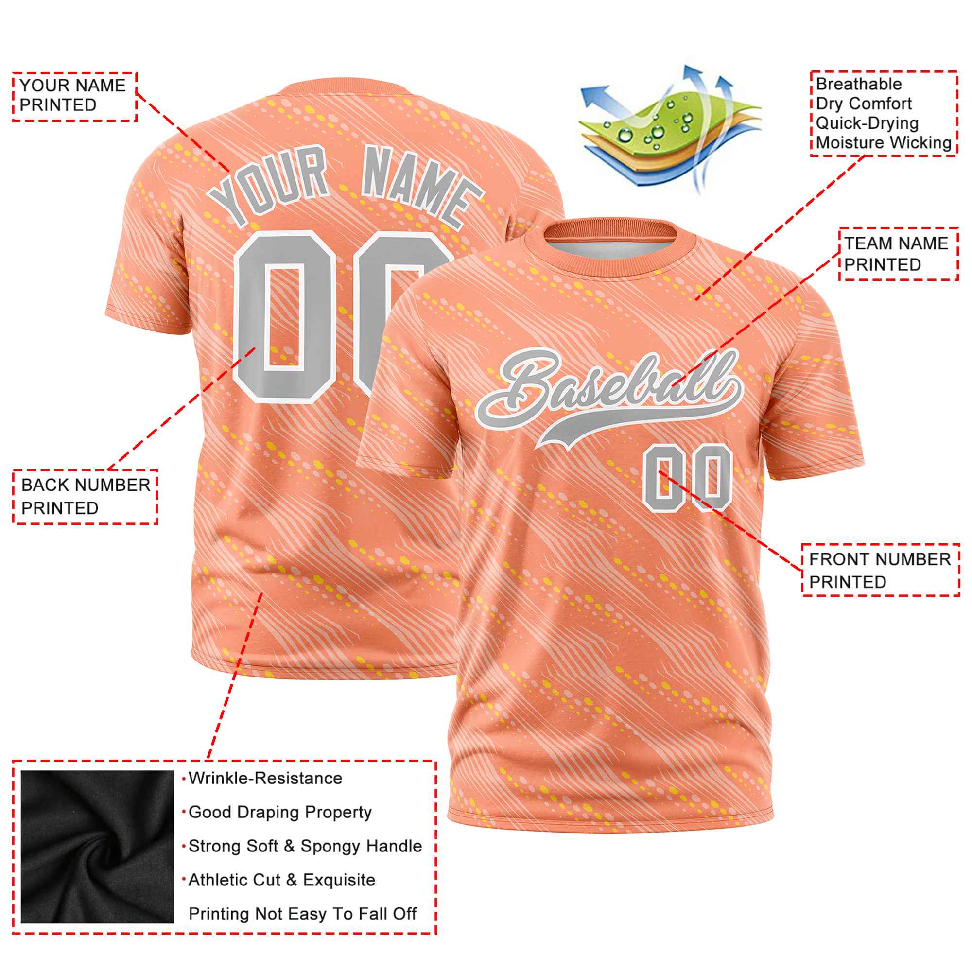 Custom Orange Gold01 Personalized Dotted Line Graffiti Pattern Performance T-Shirt