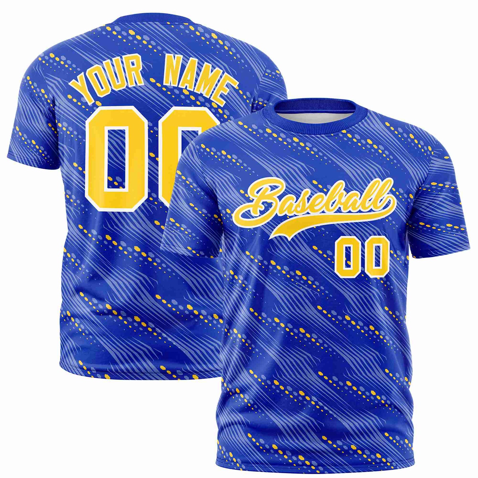 Custom Royal Blue Gold01 Personalized Dotted Line Graffiti Pattern Performance T-Shirt