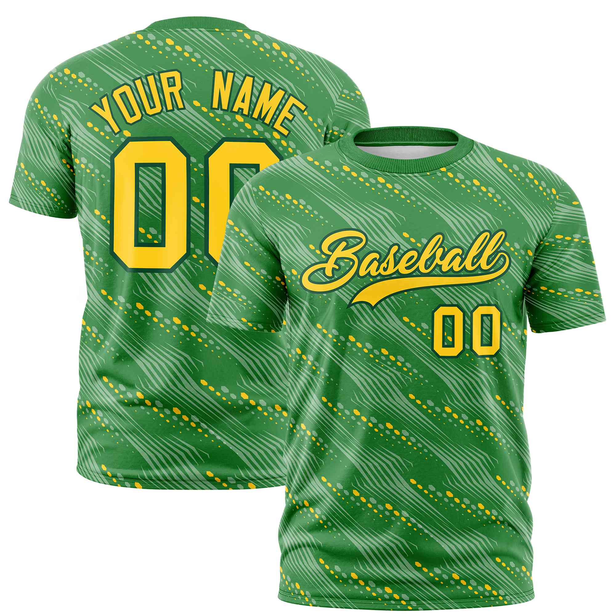 Custom Kelly Green Gold01 Personalized Dotted Line Graffiti Pattern Performance T-Shirt