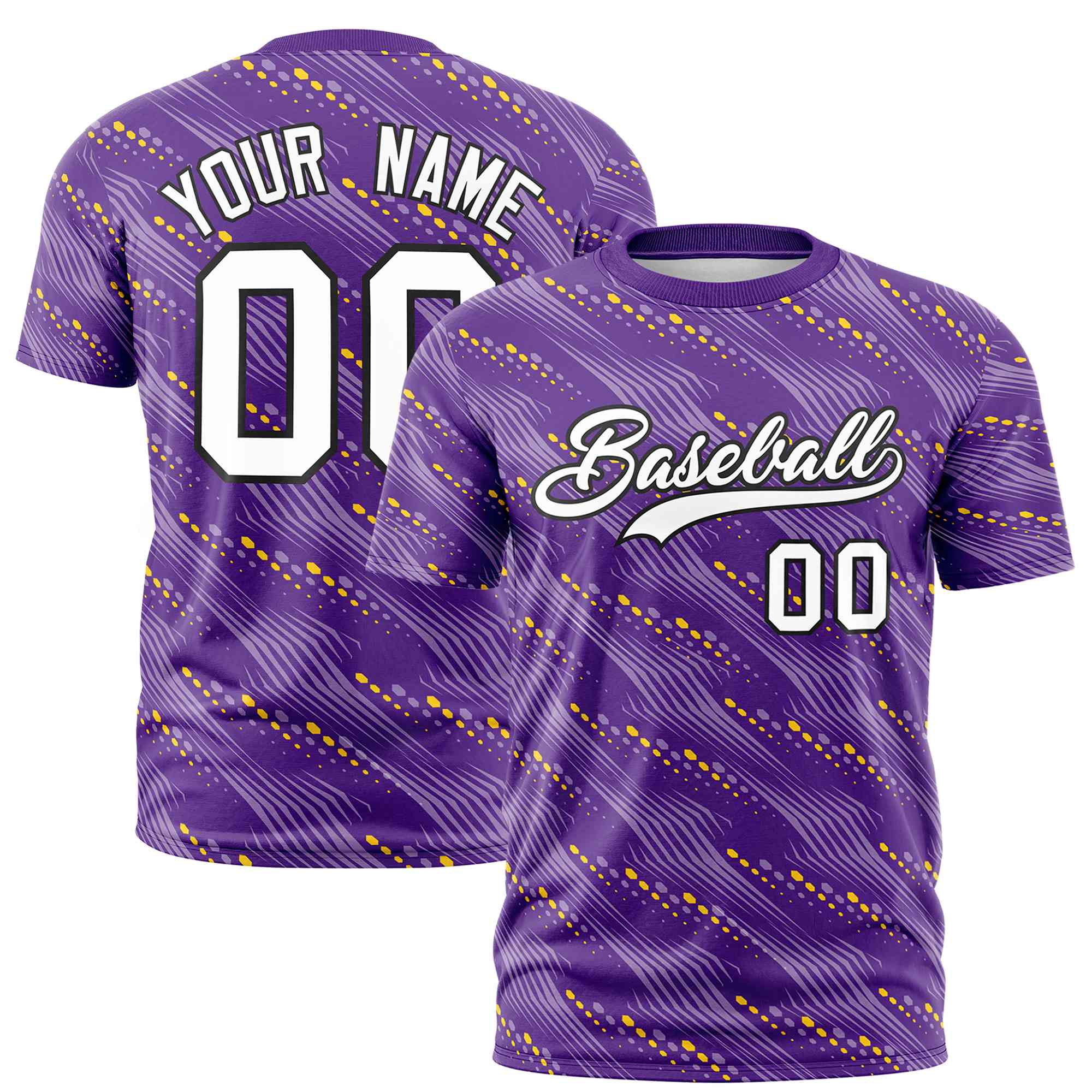 Custom Purple Gold01 Personalized Dotted Line Graffiti Pattern Performance T-Shirt