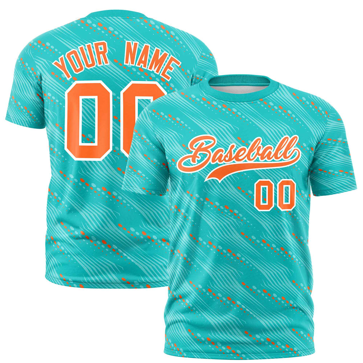 Custom Aqua Orange Personalized Dotted Line Graffiti Pattern Performance T-Shirt