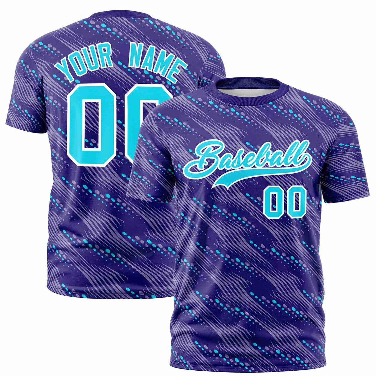 Custom Purple Aqua Personalized Dotted Line Graffiti Pattern Performance T-Shirt