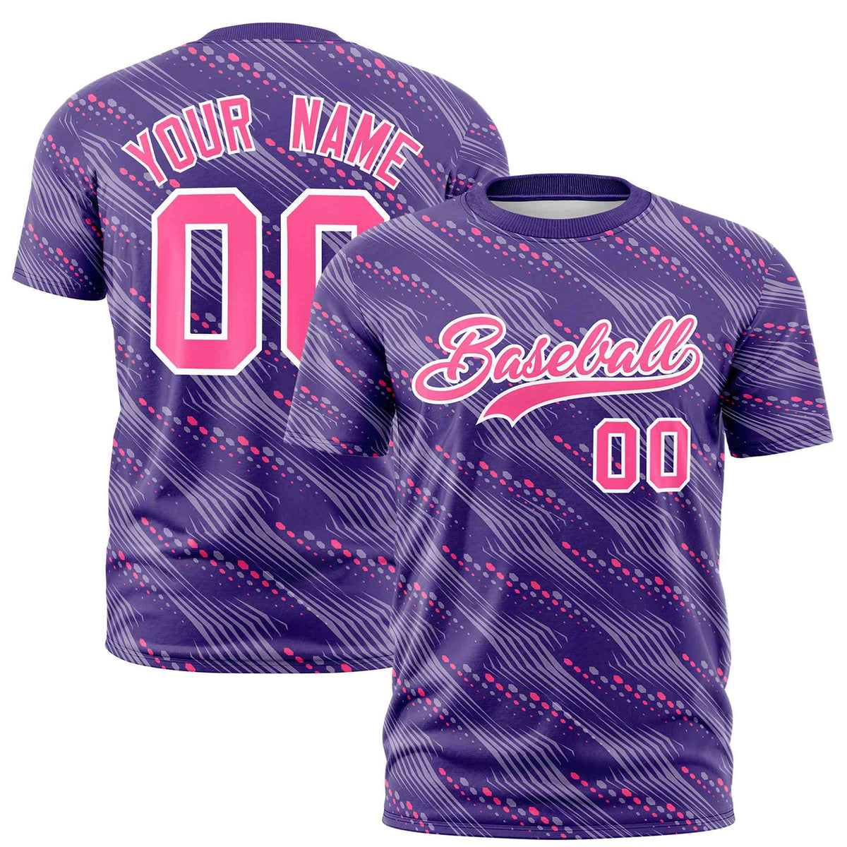 Custom Purple Pink Personalized Dotted Line Graffiti Pattern Performance T-Shirt