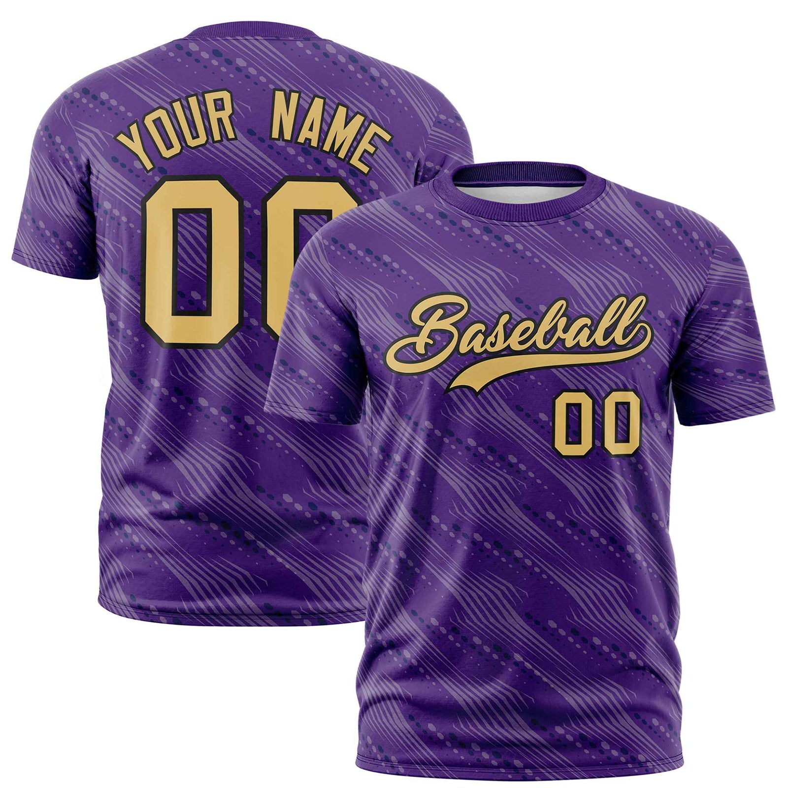 Custom Purple Old Gold Personalized Dotted Line Graffiti Pattern Performance T-Shirt