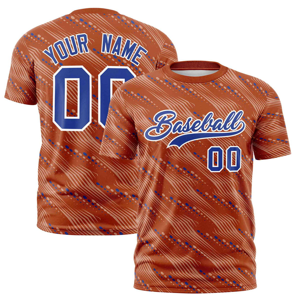Custom Texas Orange Royal Blue Personalized Dotted Line Graffiti Pattern Performance T-Shirt