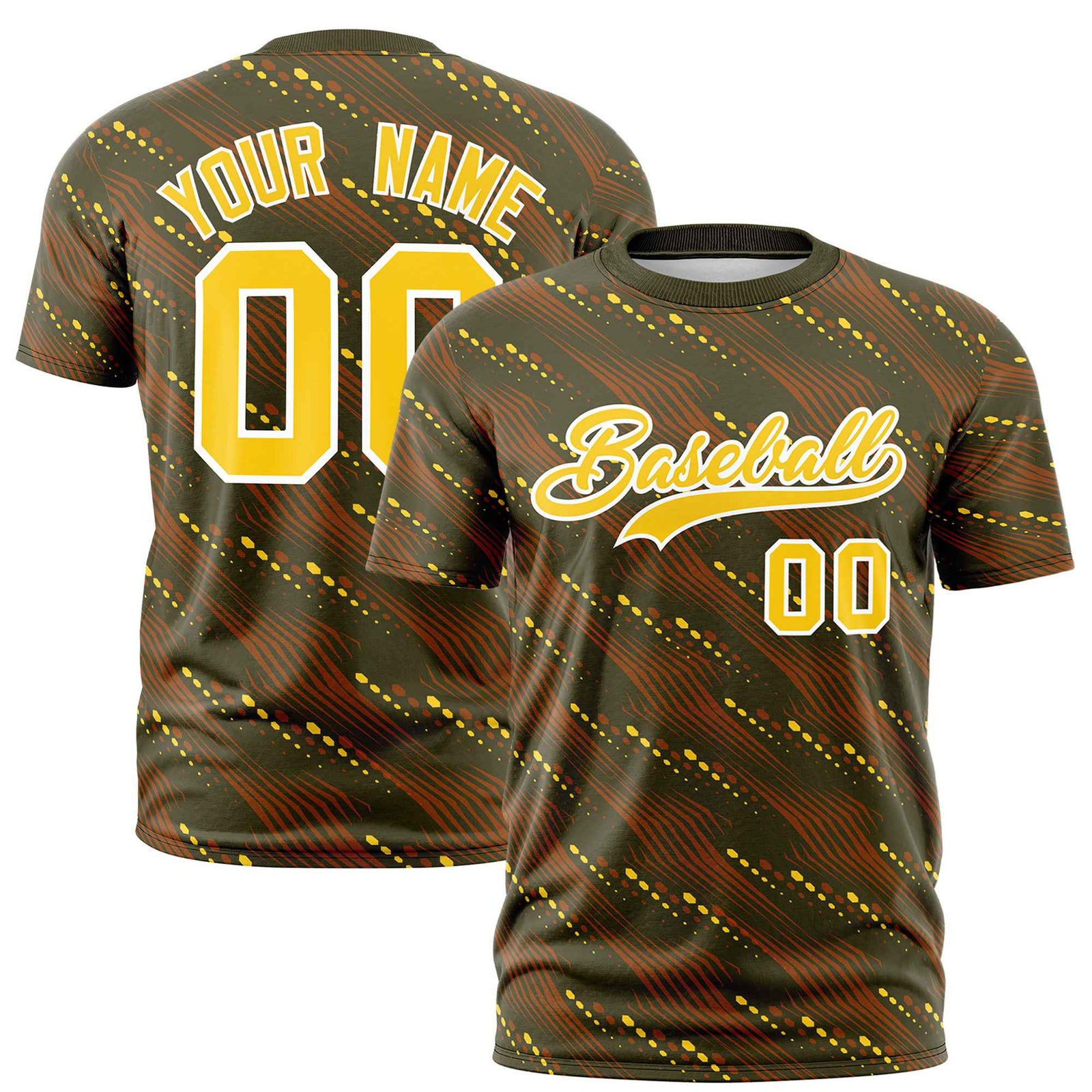 Custom Olive Orange Personalized Dotted Line Graffiti Pattern Performance T-Shirt