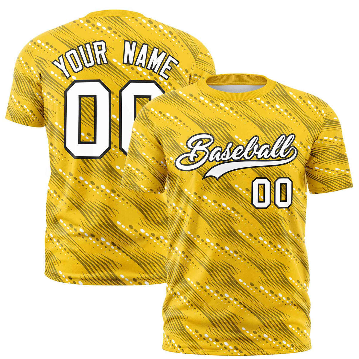 Custom Gold01 Black-White Personalized Dotted Line Graffiti Pattern Performance T-Shirt