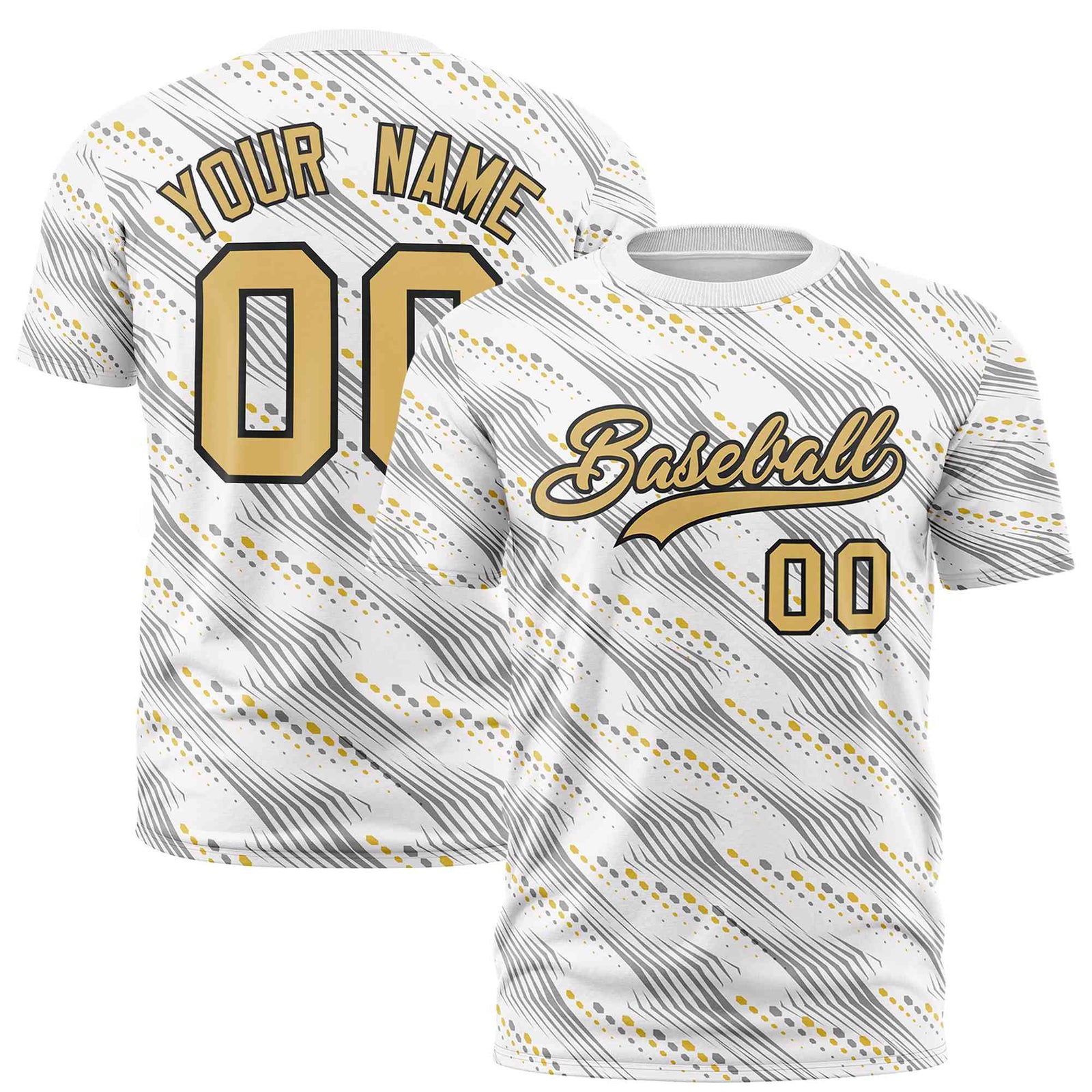 Custom White Old Gold Personalized Dotted Line Graffiti Pattern Performance T-Shirt