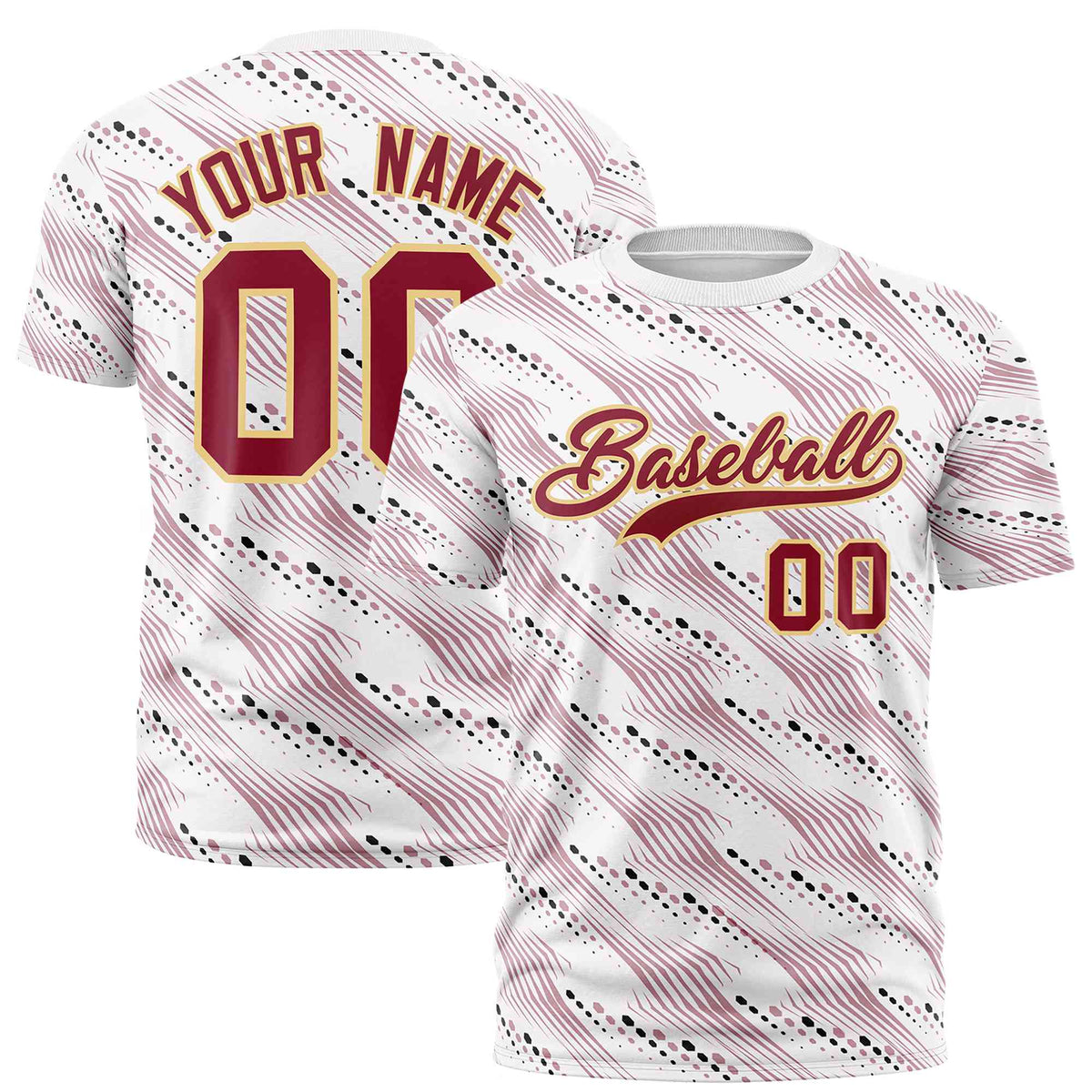 Custom White Black-Red Personalized Dotted Line Graffiti Pattern Performance T-Shirt