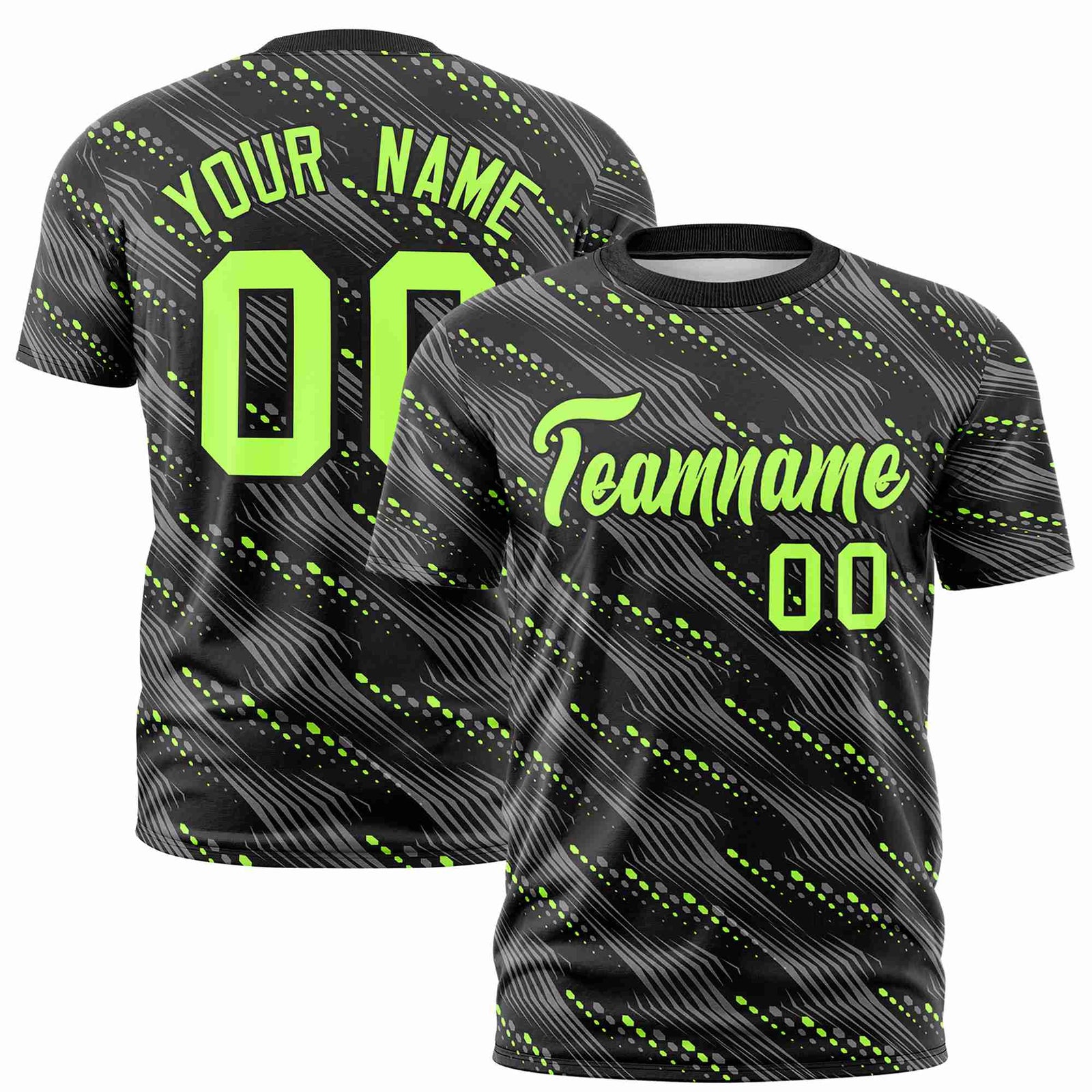 Custom Black Neon Green Personalized Dotted Line Graffiti Pattern Performance T-Shirt
