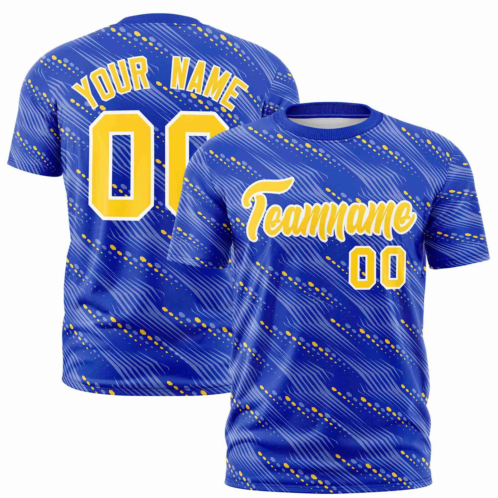 Custom Royal Blue Gold01 Personalized Dotted Line Graffiti Pattern Performance T-Shirt