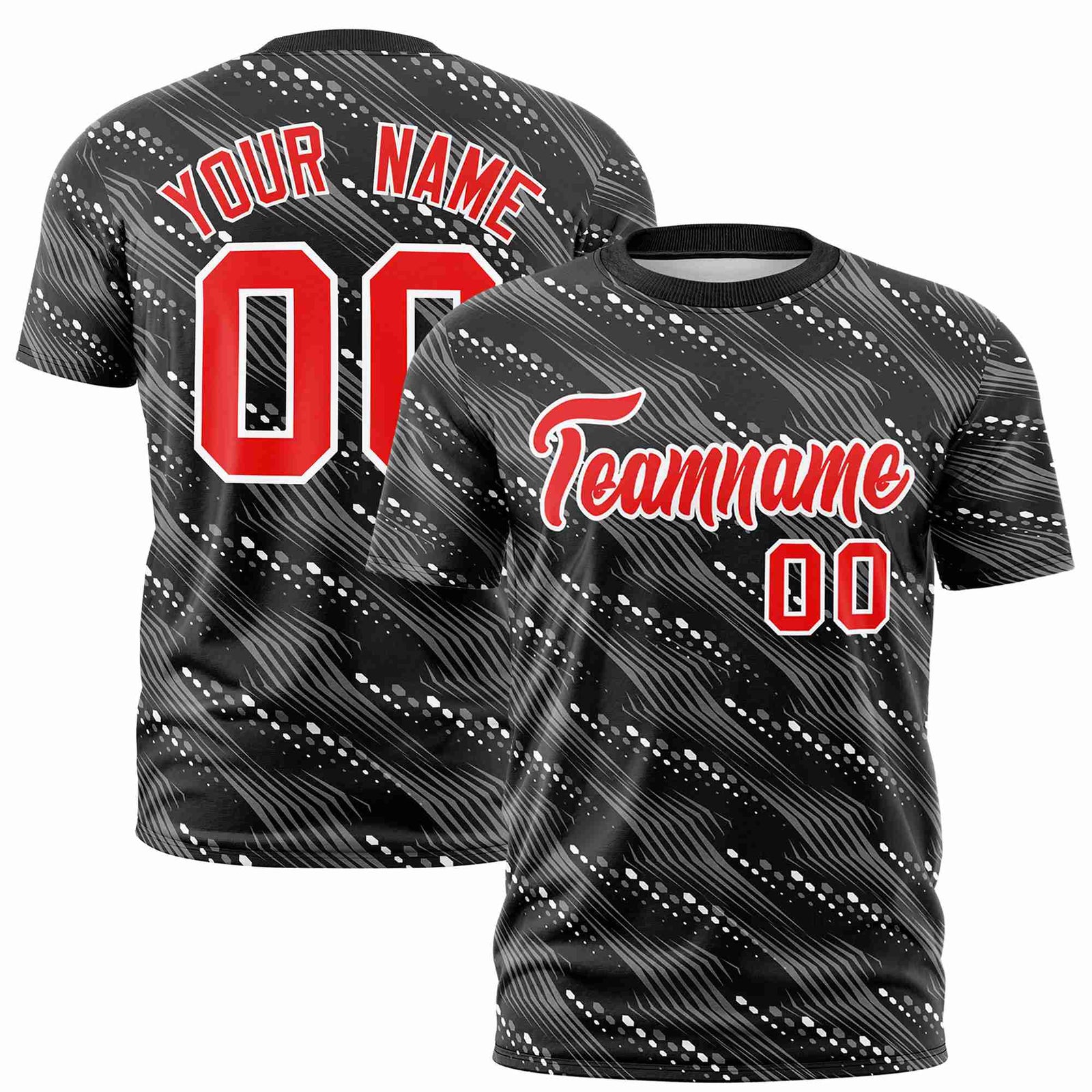 Custom Black White Personalized Dotted Line Graffiti Pattern Performance T-Shirt