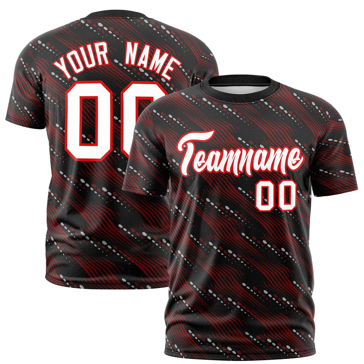 Custom Black Red-White Personalized Dotted Line Graffiti Pattern Performance T-Shirt