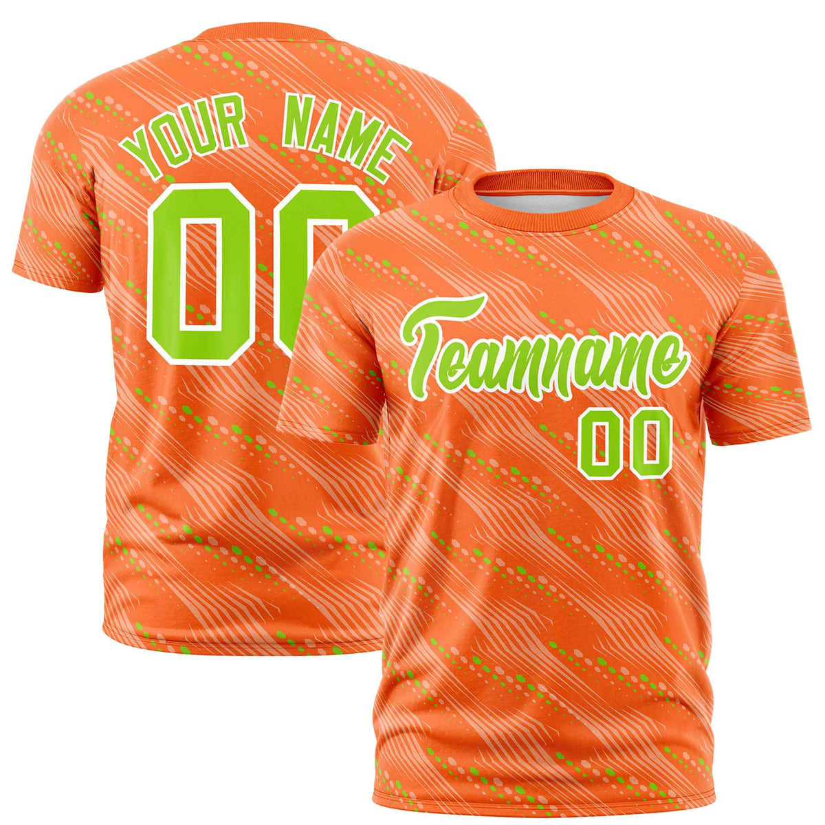Custom Orange Neon Green Personalized Dotted Line Graffiti Pattern Performance T-Shirt