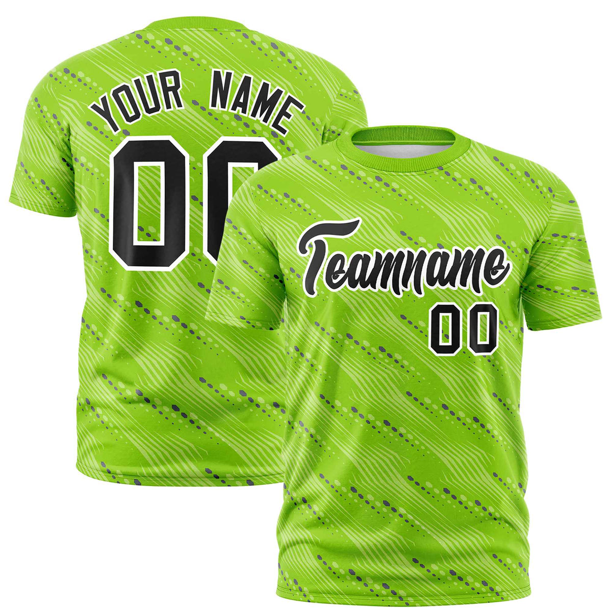 Custom Neon Green Navy Personalized Dotted Line Graffiti Pattern Performance T-Shirt
