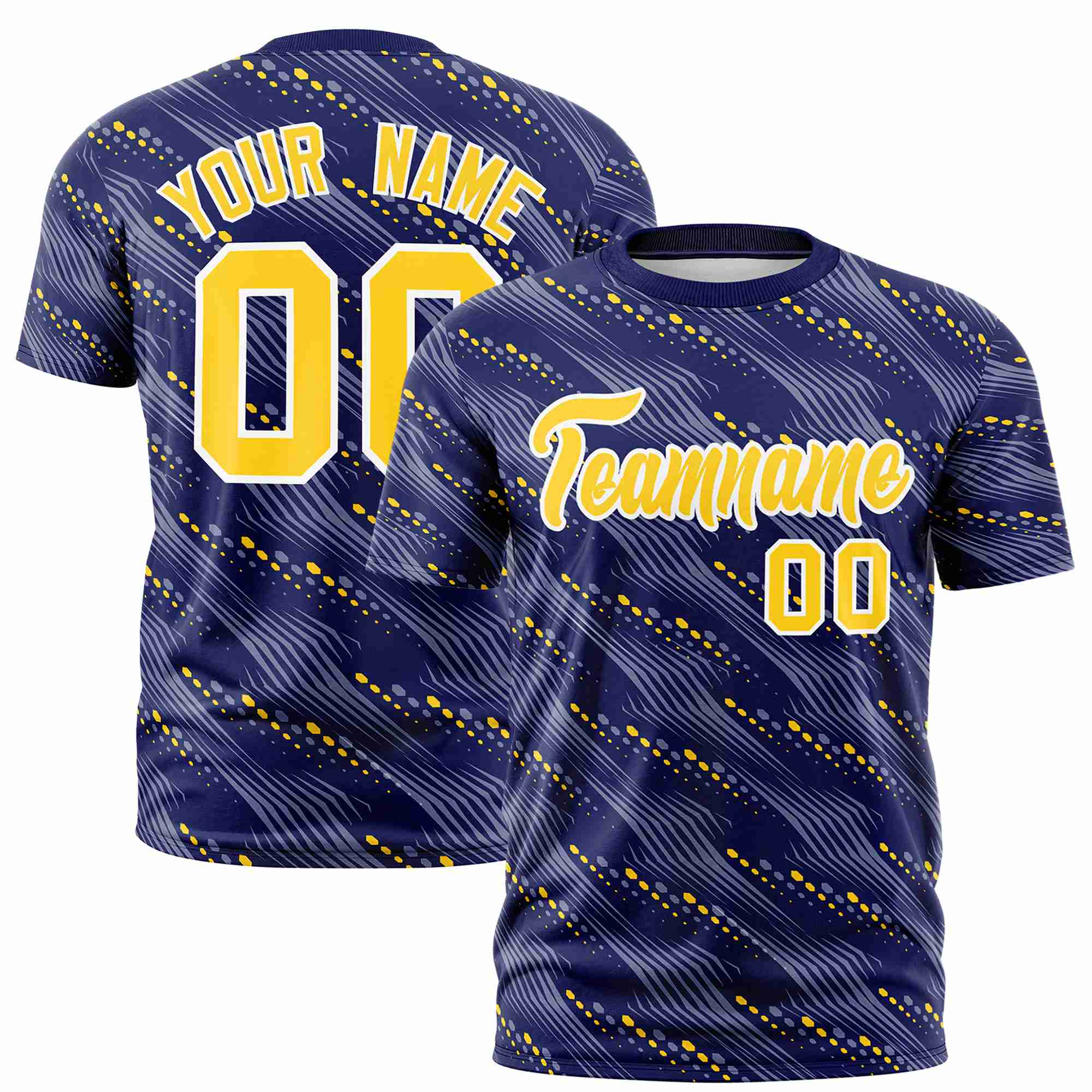 Custom Navy Gold01 Personalized Dotted Line Graffiti Pattern Performance T-Shirt